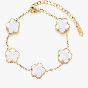 18K Gold Four Leaf Clover Preppy Bracelet Van Cleef Style Dainty Alhambra Charm